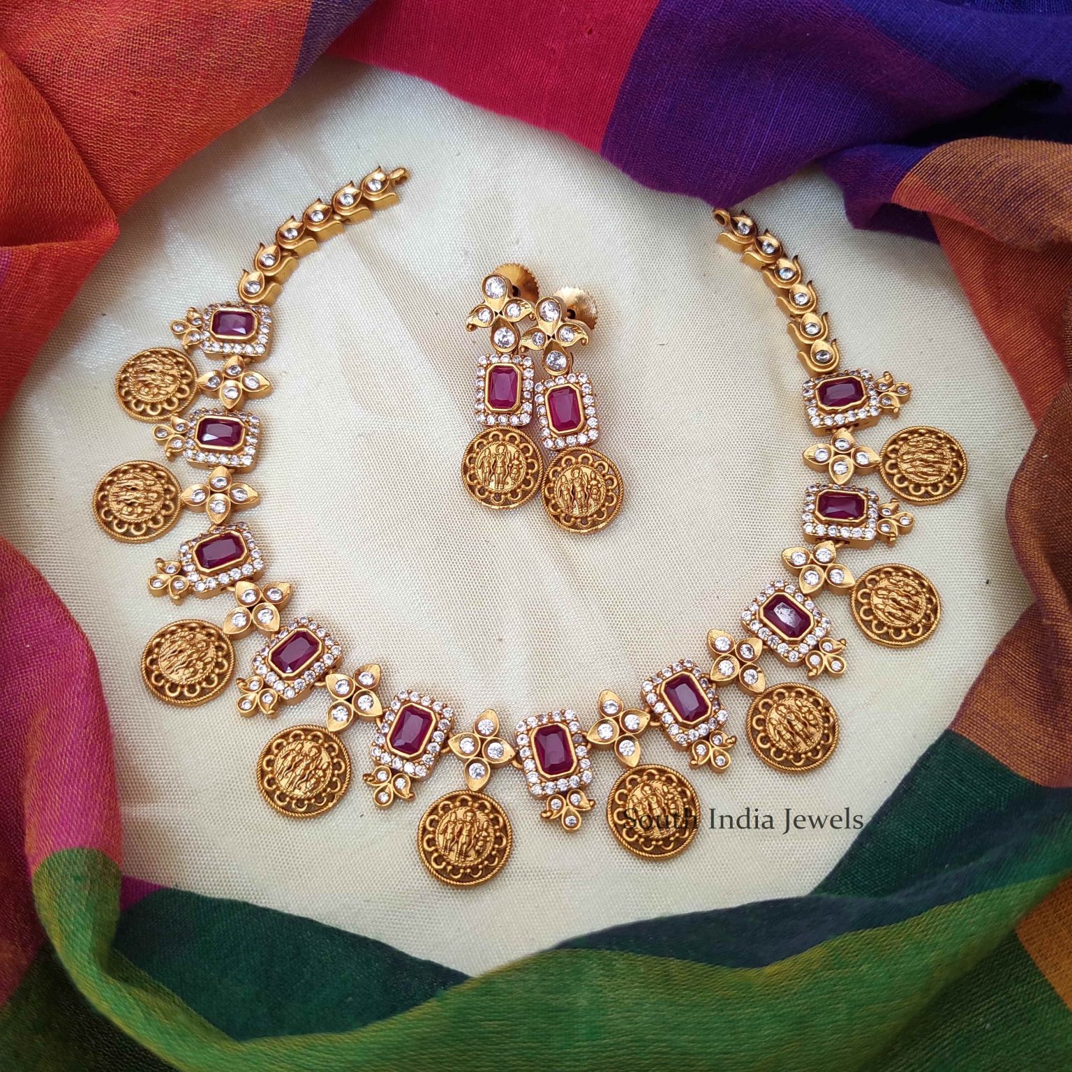 Unique Ramparivar Necklace with Earrings - South India Jewels