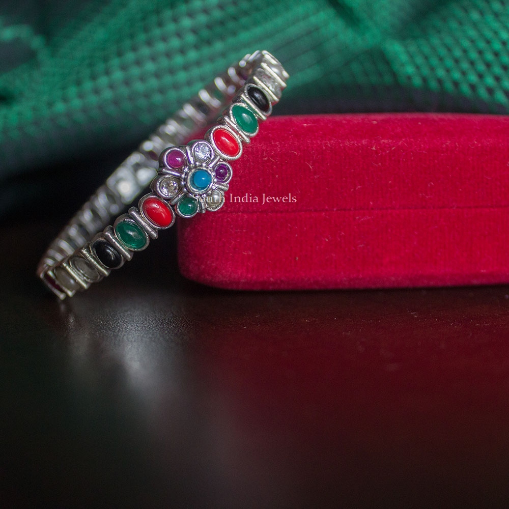 Unique Silver Multistone Kada Bangle