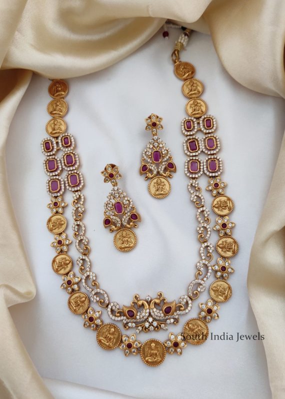 Unique Two Layer Peacock & Lakshmi Design Necklace - South India Jewels