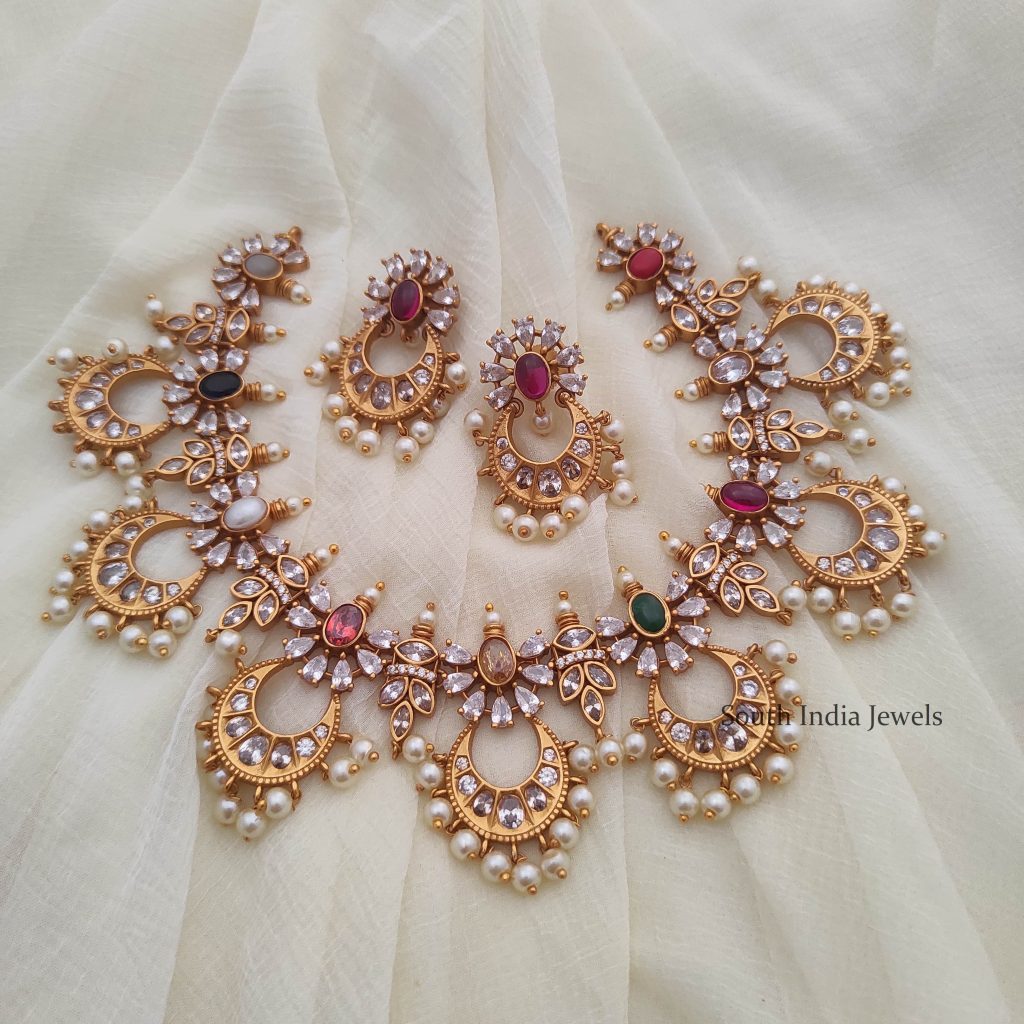 Unique Uncut Navarathna Necklace - South India Jewels