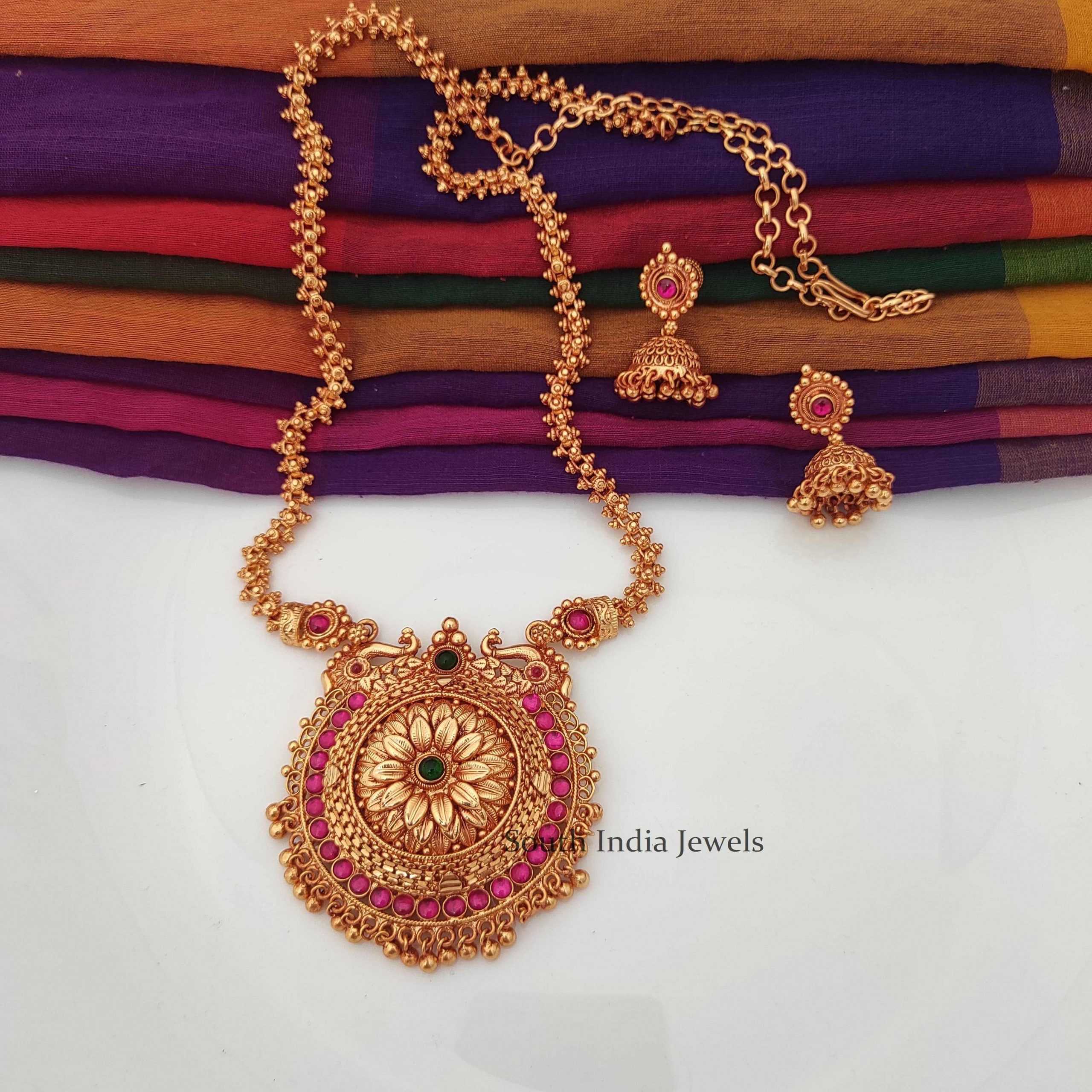 Antique Long Chain with Pendant - South India Jewels