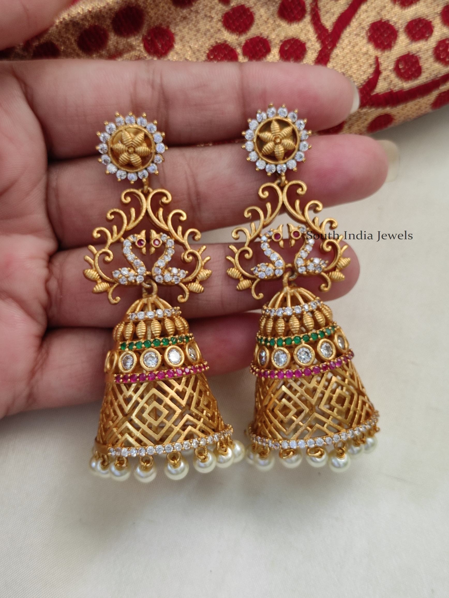 Pure Silver Kundan Ruby Earrings - South India Jewels