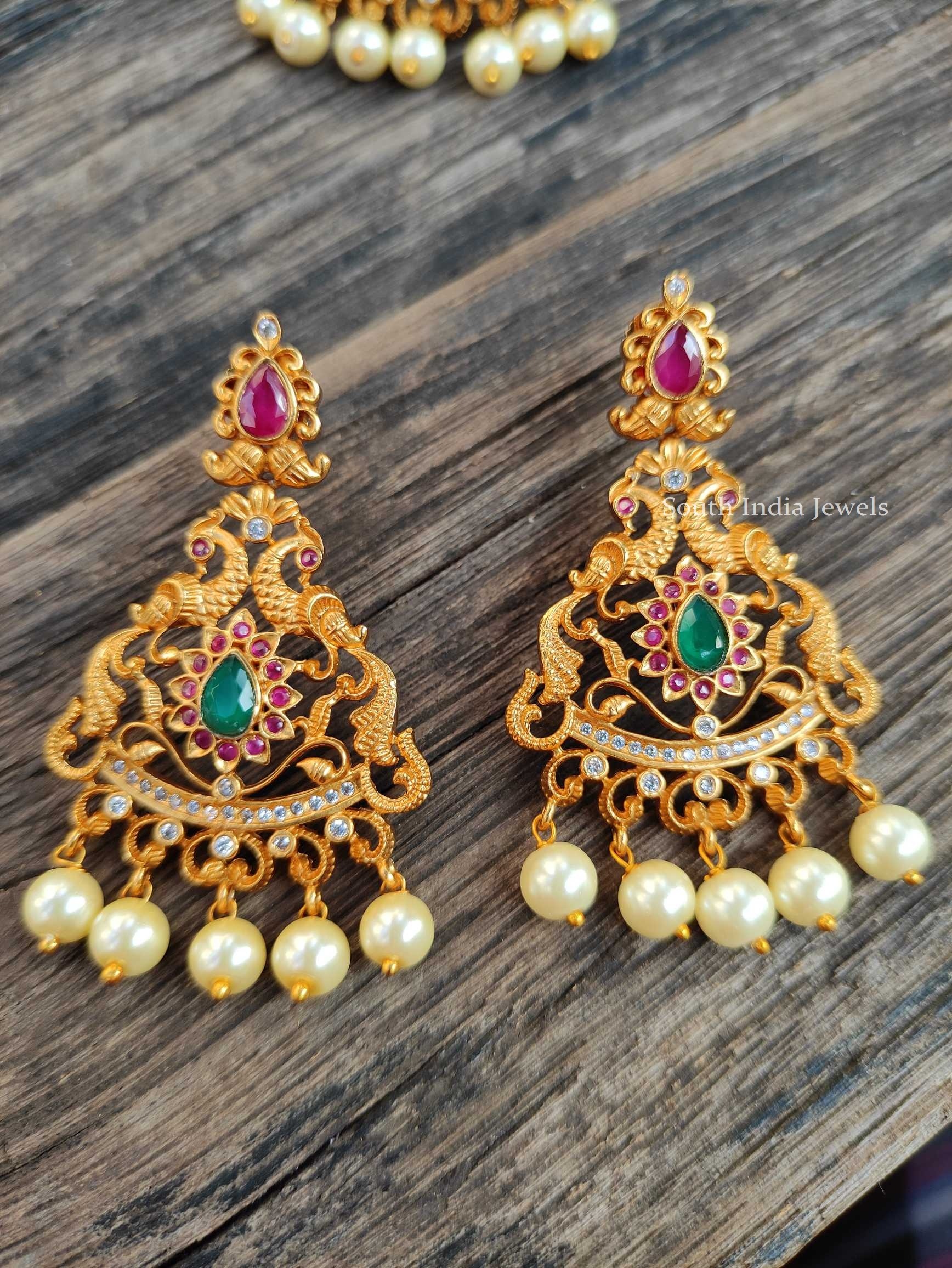 Dual Peacock Kemp Stone Choker - South India Jewels