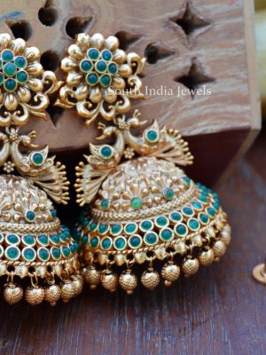 Elegant Gold Bead Peacock Jhumkas