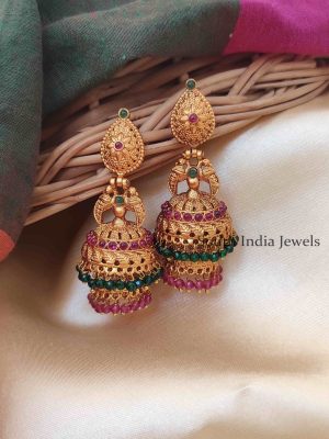 Excellent Mutlistone Two Layer Jhumkas