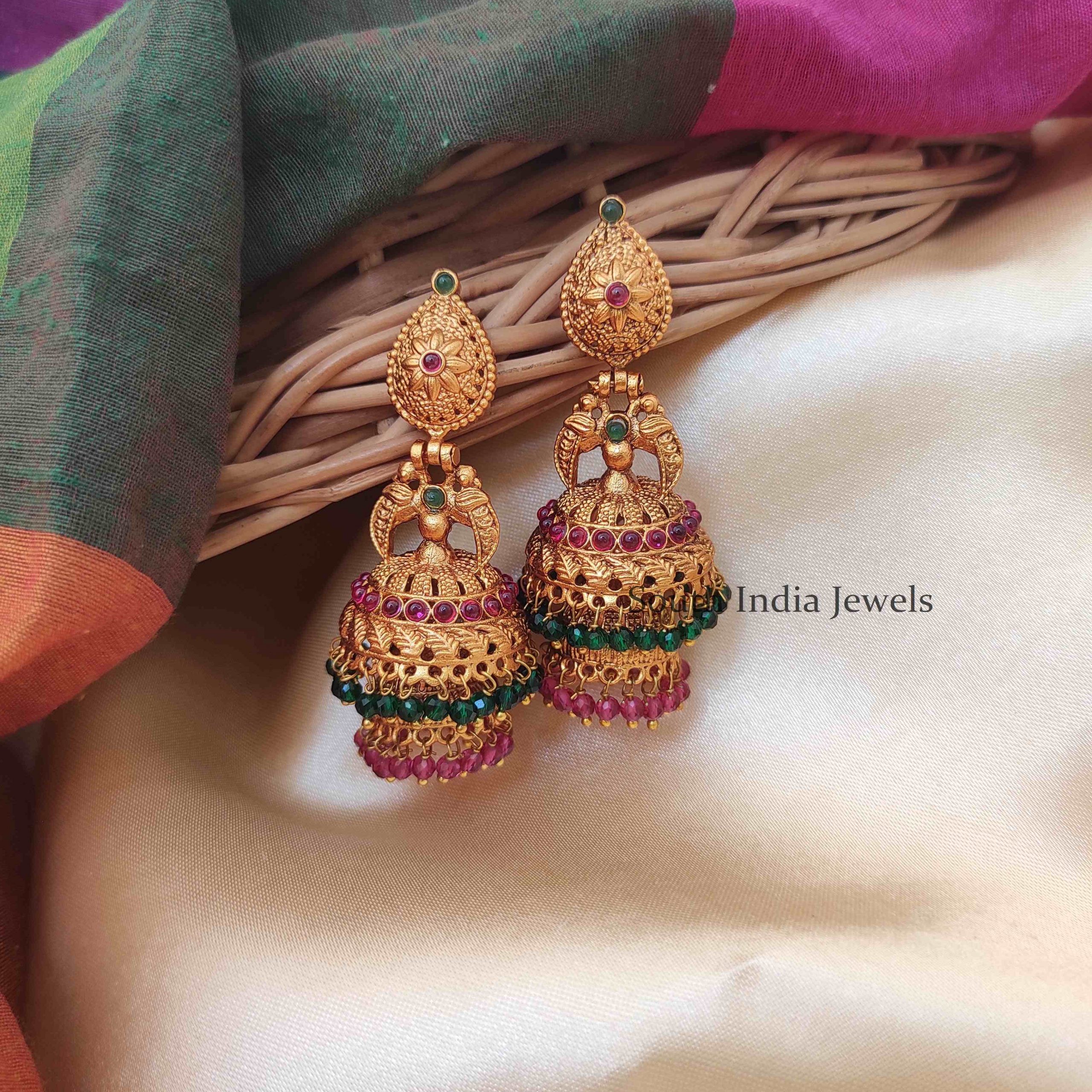 Excellent Mutlistone Two Layer Jhumkas
