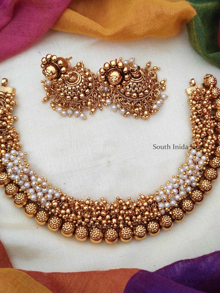 Gold and White Beads Loreal Necklace