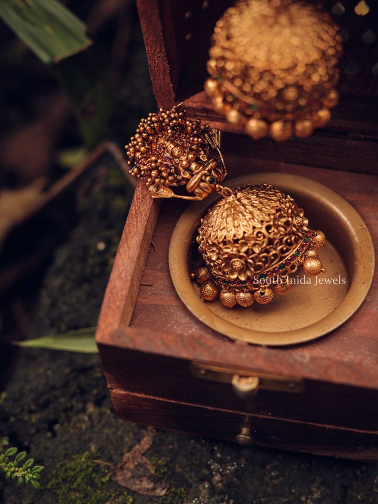 Grand Golden Beads Lakshmi Jhumka