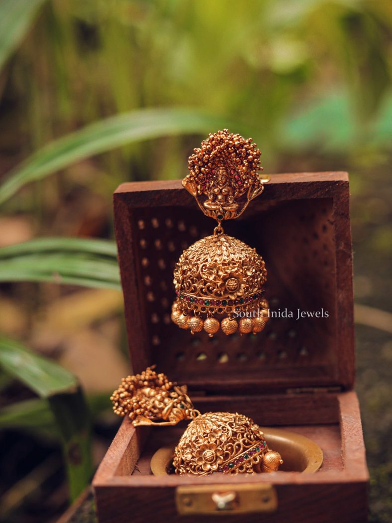 Grand Golden Beads Lakshmi Jhumka