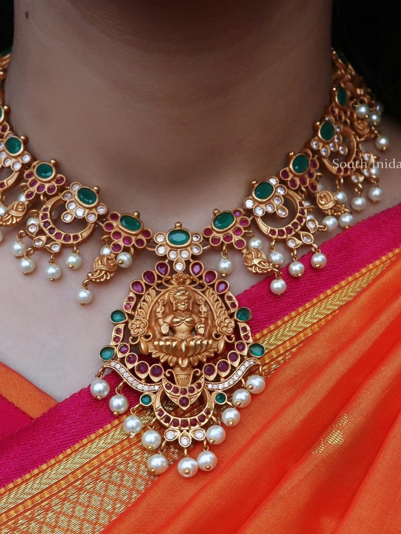 Matte Finish Chandbali Design Lakshmi Necklace