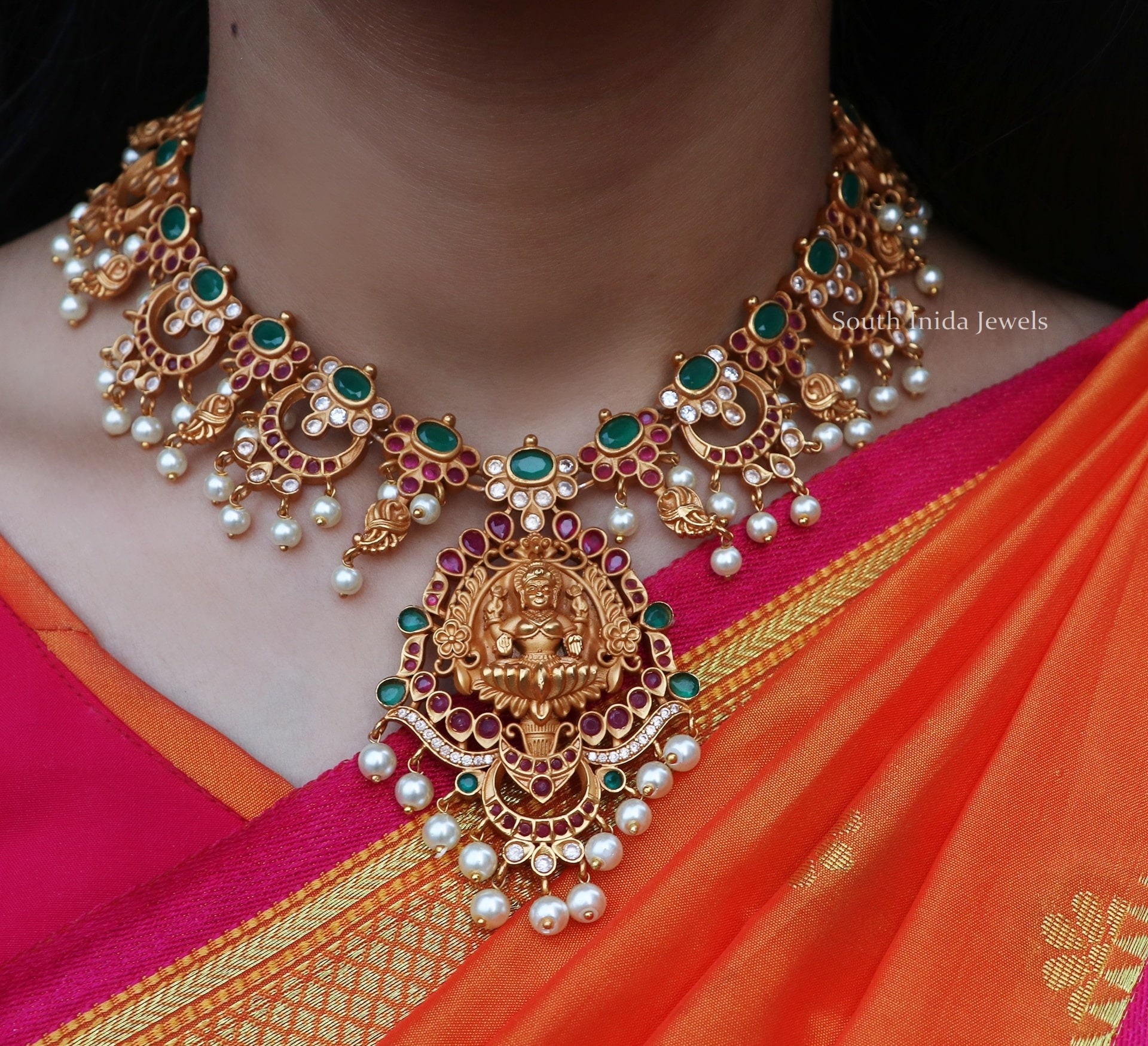Chandbali Design Lakshmi Necklace - South Inida Jewels