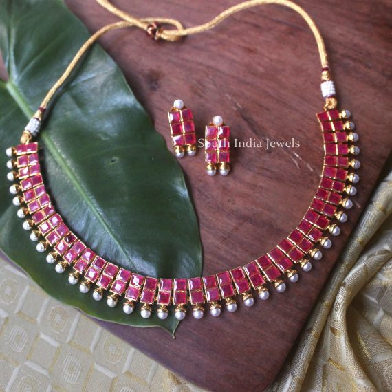 Pretty Ruby Stone Necklace - South India Jewels