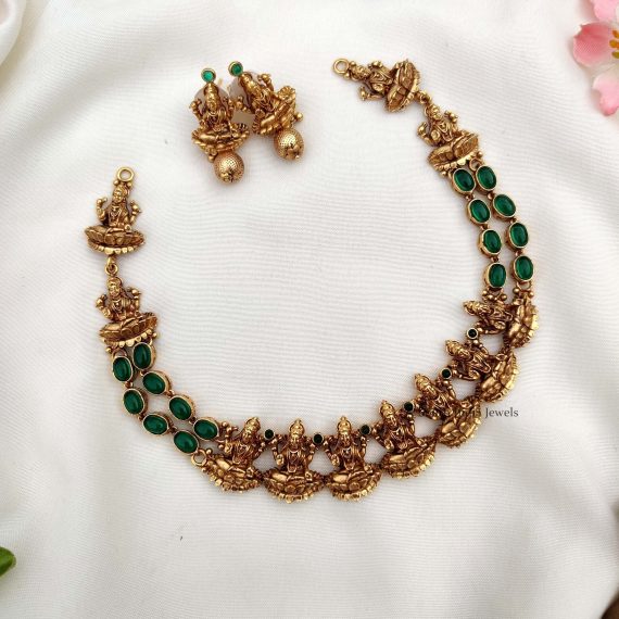 Traditional Lakshmi Motif Green Necklace.. (2)