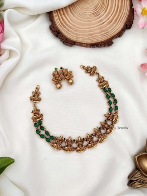 Traditional Lakshmi Motif Green Necklace..