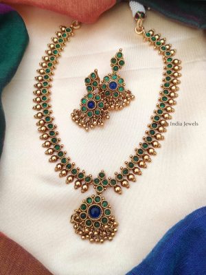 Unique Green and Blue Attigai Necklace