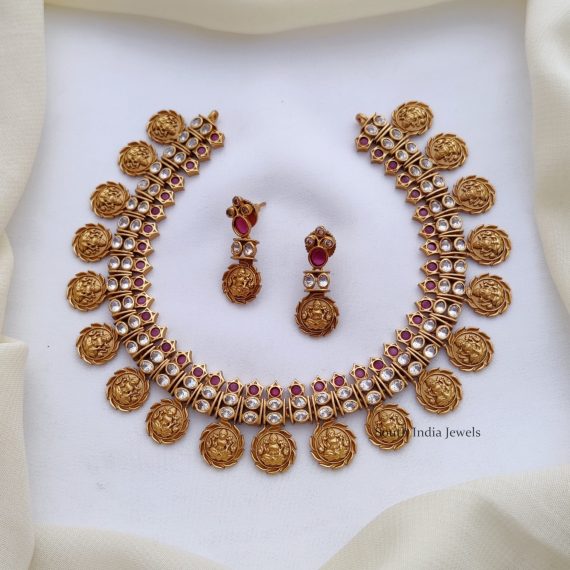 Trendy Lakhmi Coin Ruby and AD Stone Necklace
