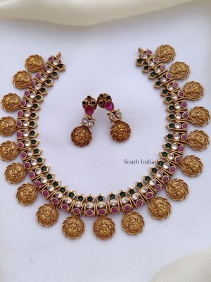 Adorable Lakshmi Ruby and Green Stone Necklace-01