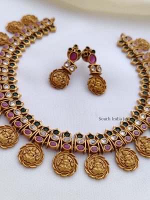 Adorable Lakshmi Ruby and Green Stone Necklace-02