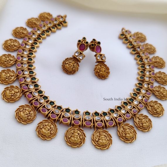 Adorable Lakshmi Ruby and Green Stone Necklace-02