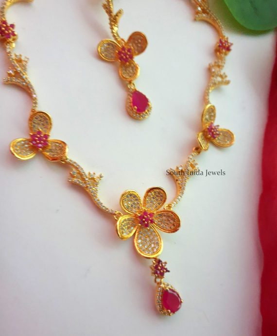 Beautiful Flower Design CZ Stone Necklace