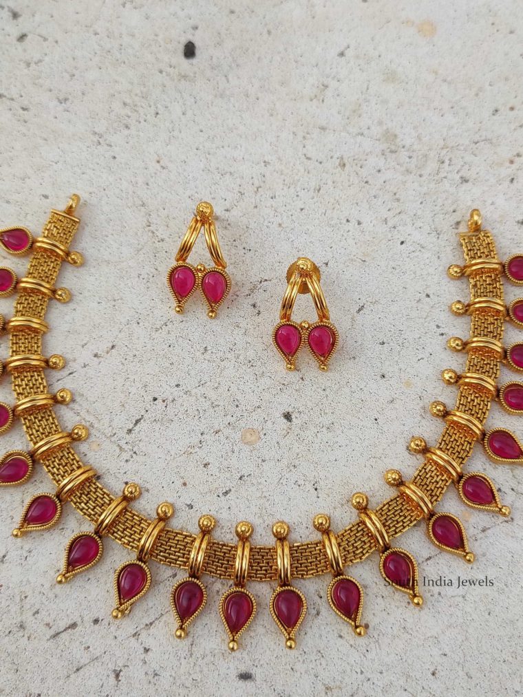Beautiful Mallu Design Red Stone Necklace