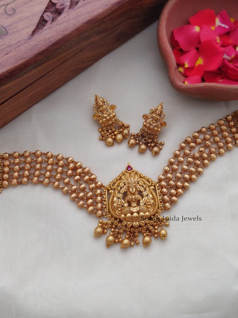 Classic Golden Beads Lakshmi Matte Choker -01