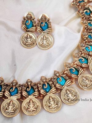 Cute Lakshmi Ganesh Blue Color Necklace (2)