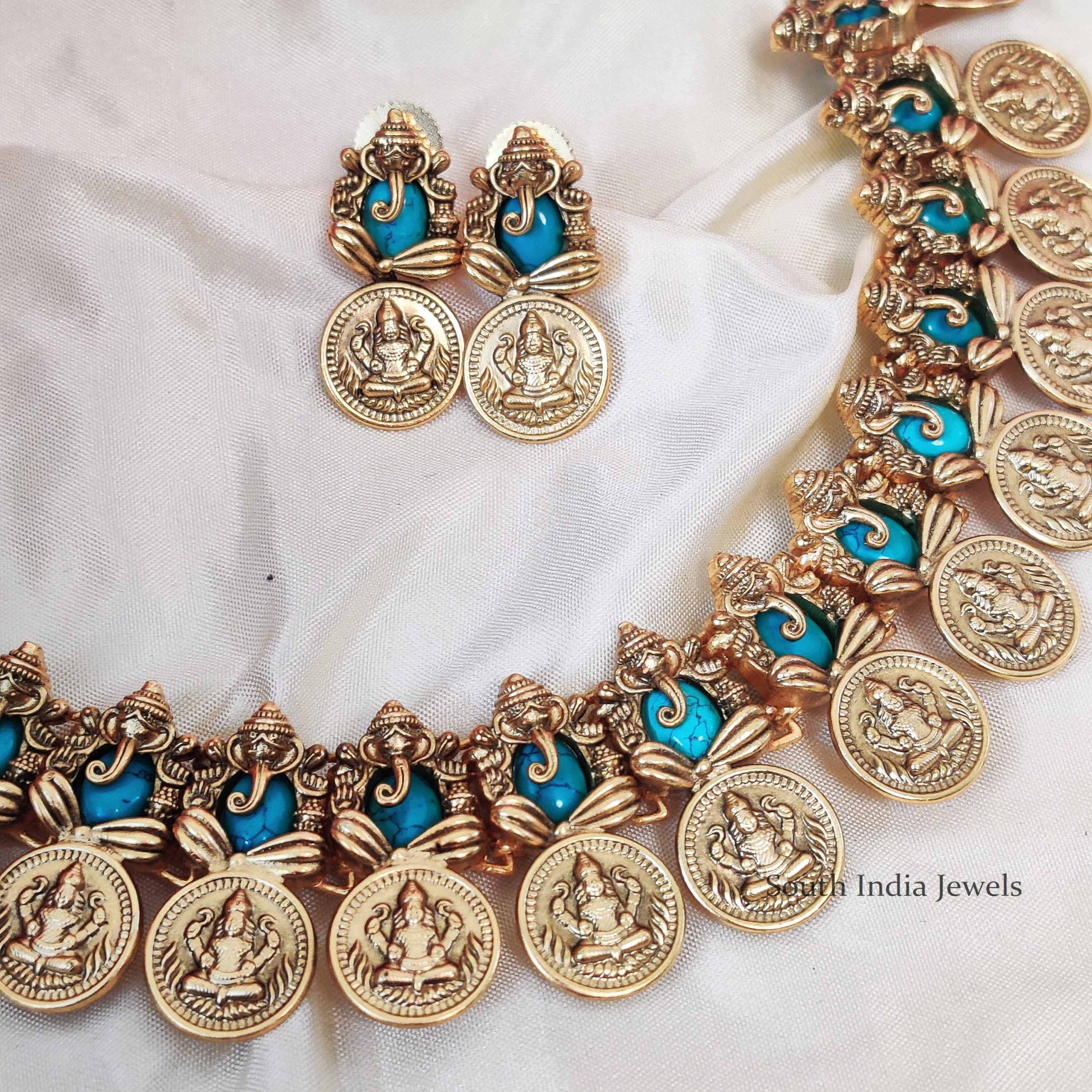 Cute Lakshmi Ganesh Blue Color Necklace (2)