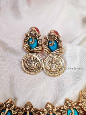 Cute Lakshmi Ganesh Blue Color Necklace (3)
