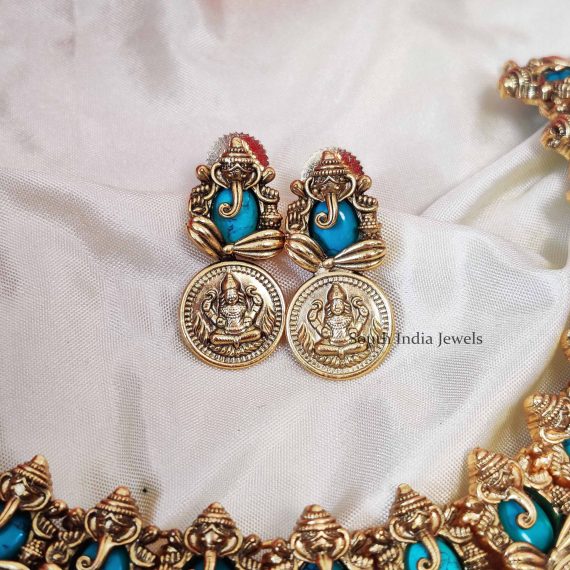 Cute Lakshmi Ganesh Blue Color Necklace (3)