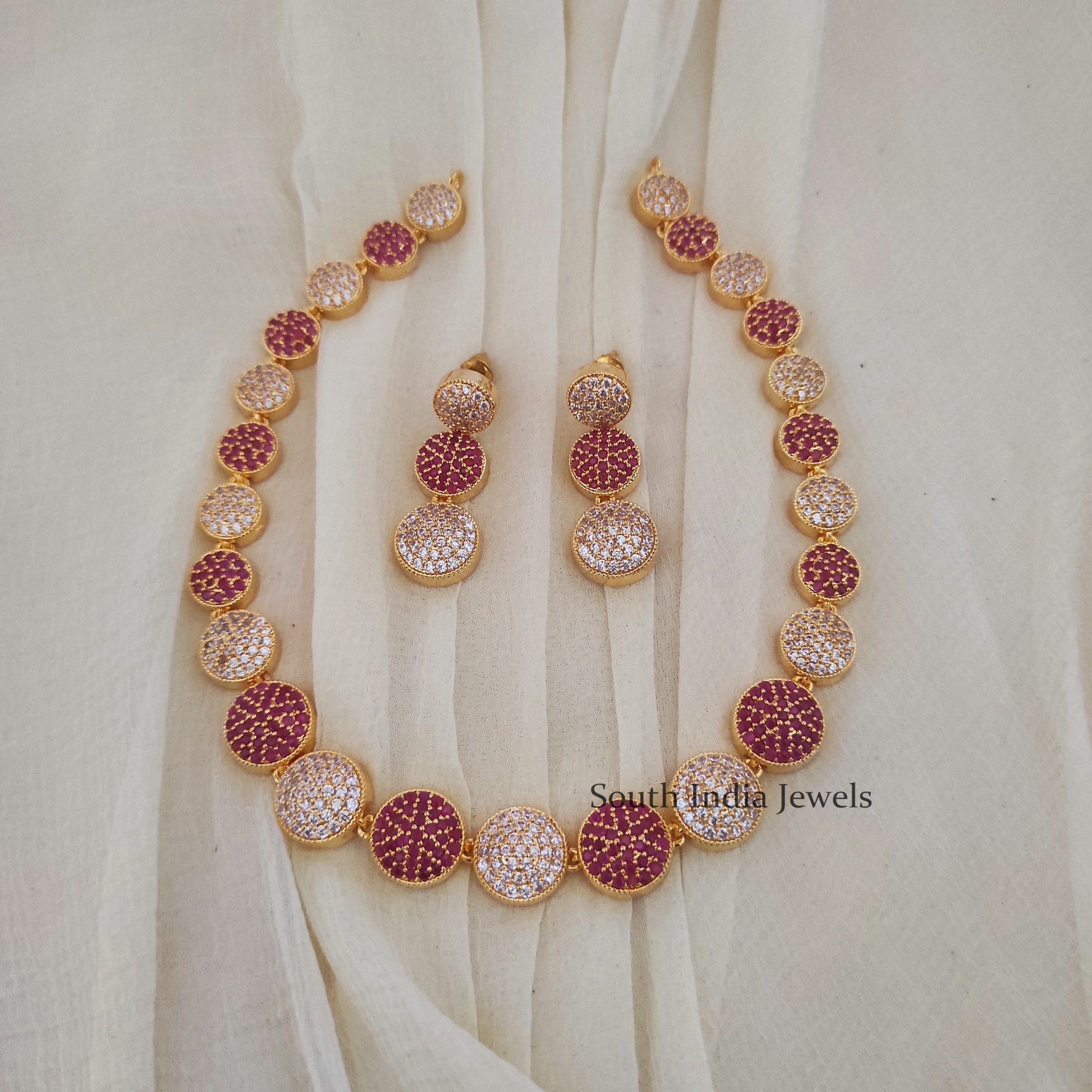 Fancy Pink & White Stone Necklace