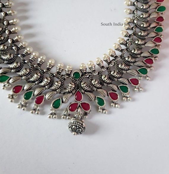 German Silver Peacock Design Necklace