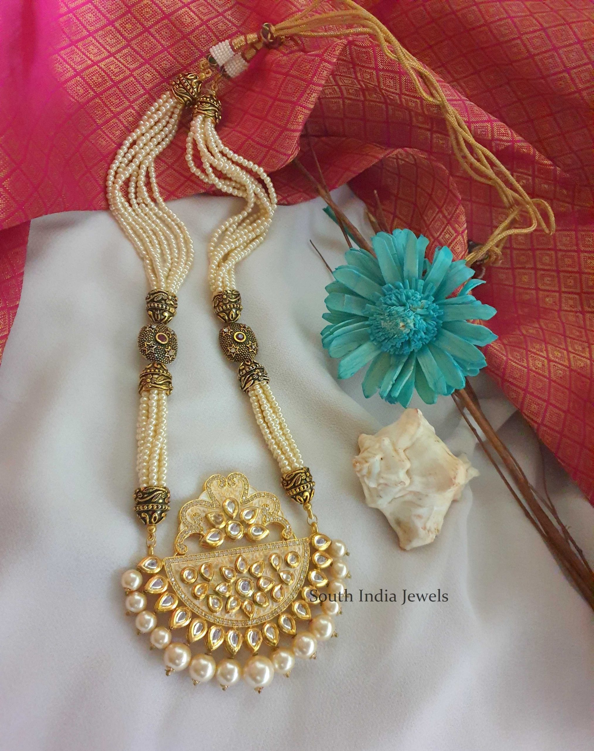 Gorgeous Designer Kundan Pearl Haram - South India Jewels