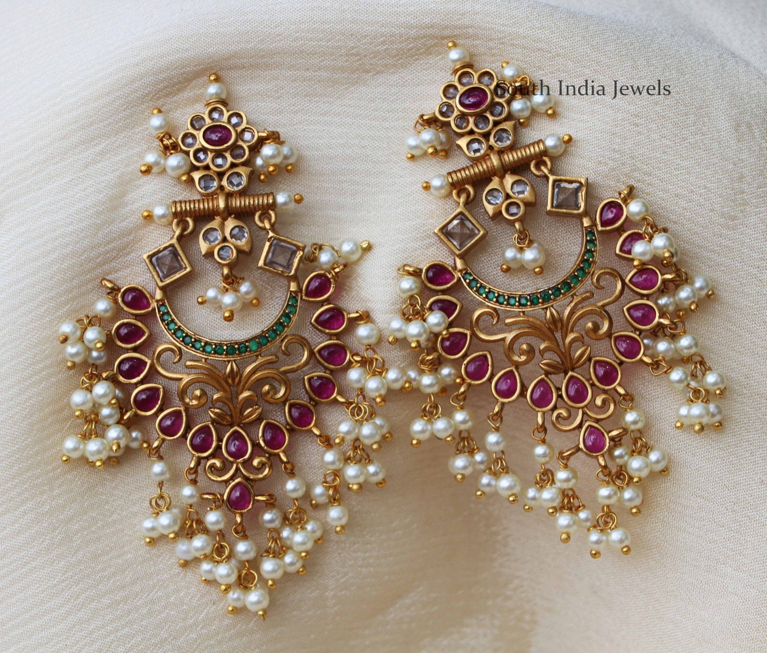 Gorgeous Pearl Cluster Earrings - South India Jewels