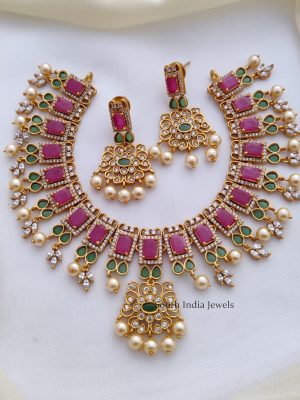 Gorgeous Red and Green AD Stone Necklace-01
