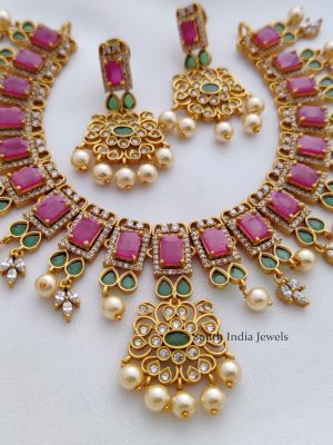 Gorgeous Red and Green AD Stone Necklace-02