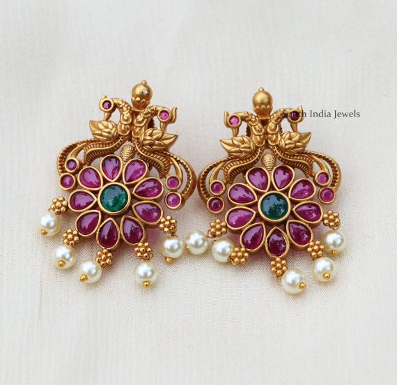 Lovely Peacock Design Ear Studs - South India Jewels