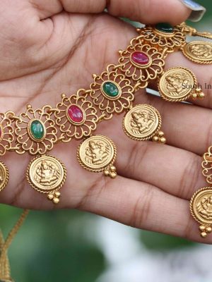 Matte Finish Lakshmi Coin Necklace