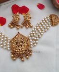 Matte Finish Lakshmi Pendant Pearl Choker