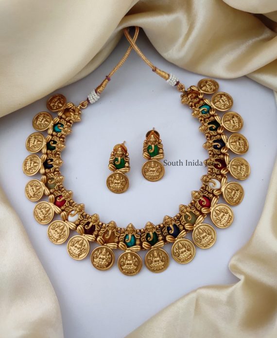 Navarathna Ganesha and Lakshmi Coin Necklace