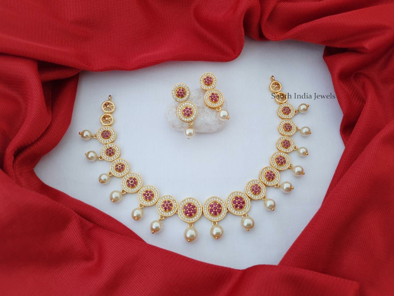 Pretty CZ Stone Pearl Drop Necklace