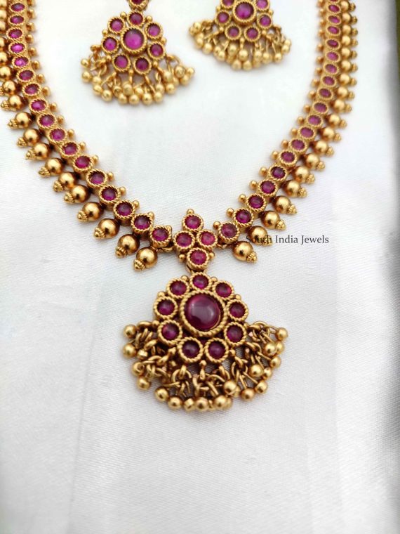 Simple and Beautiful Real Kemp Necklace - South India Jewels
