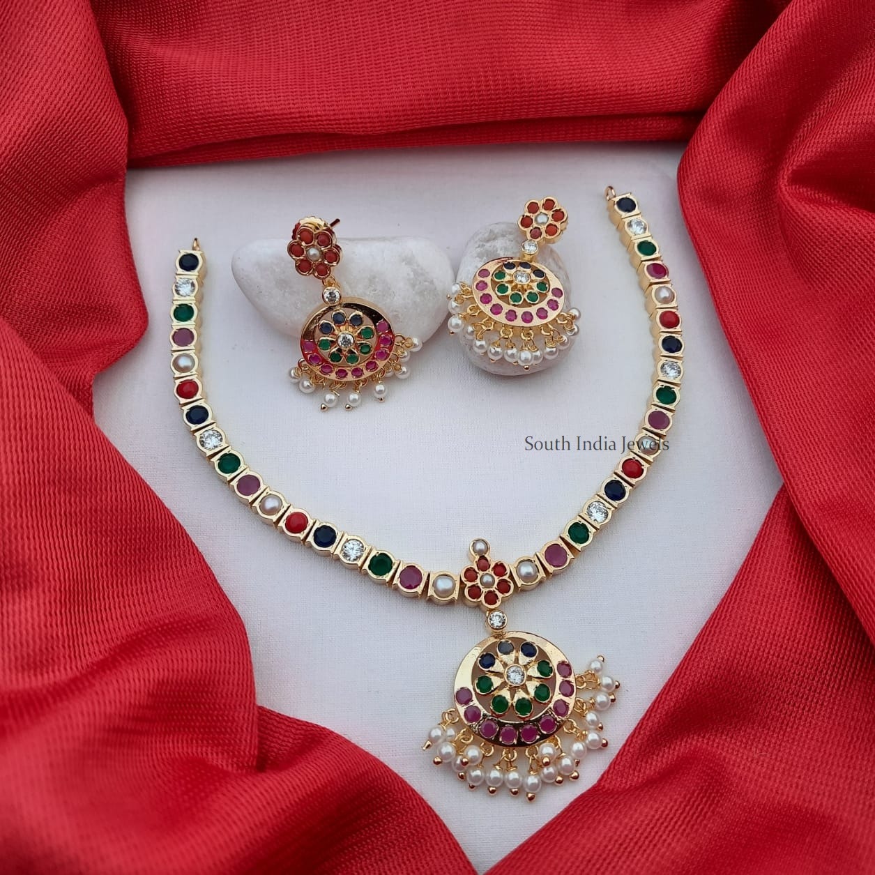 Traditional Navarathna Stone Attigai Necklace
