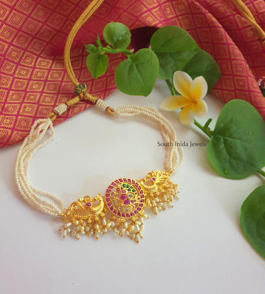 Traditional Peacock Design Choker - South India Jewels