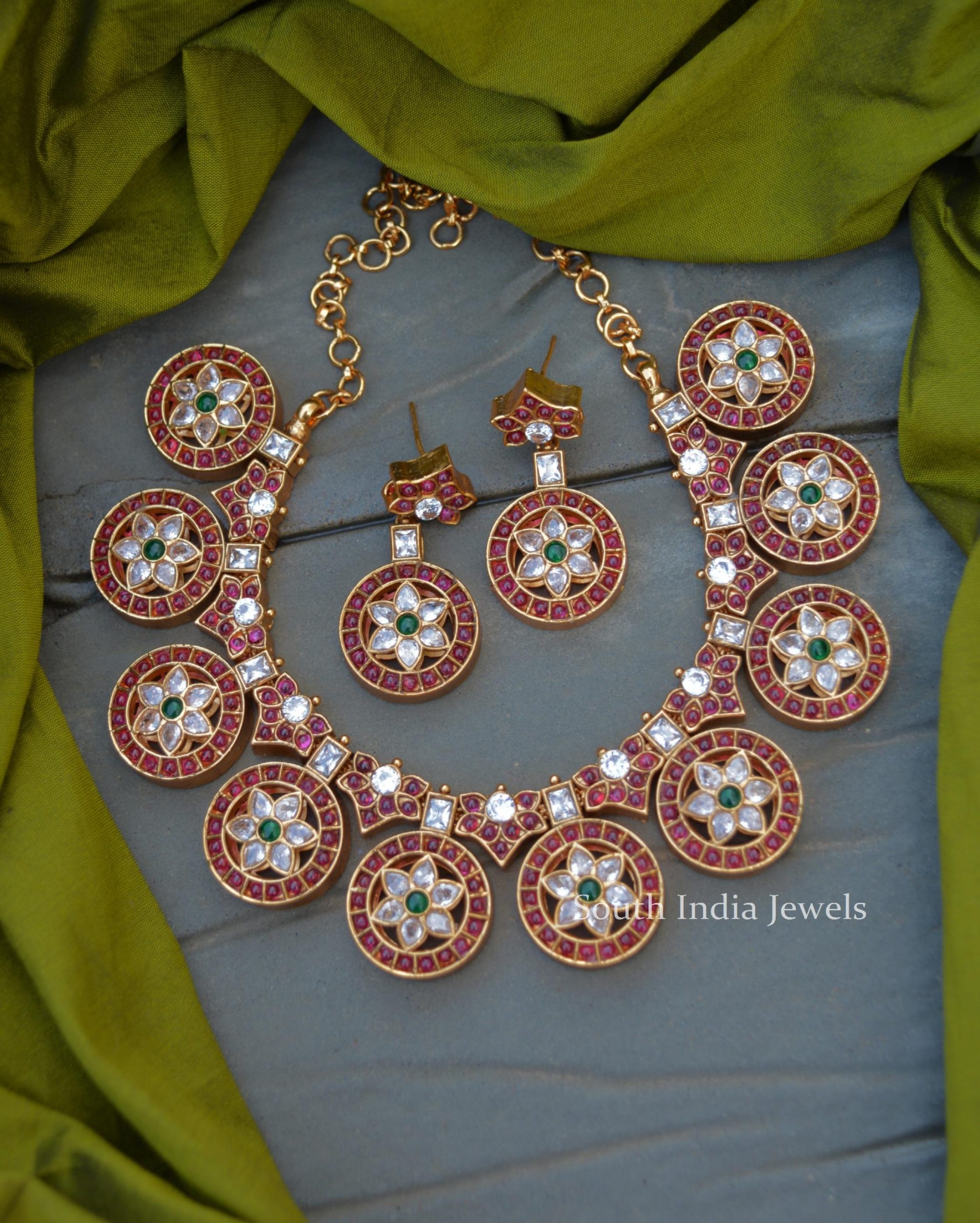 Traditional Red and White Stone Coin Necklace