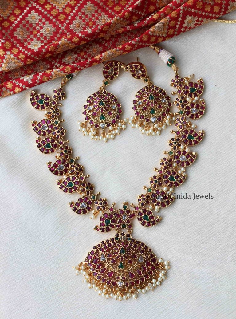 Trendy Kemp & Ruby Green Mango Necklace - South India Jewels