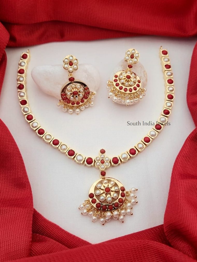 Trendy Real Pearl and Coral Attigai Necklace