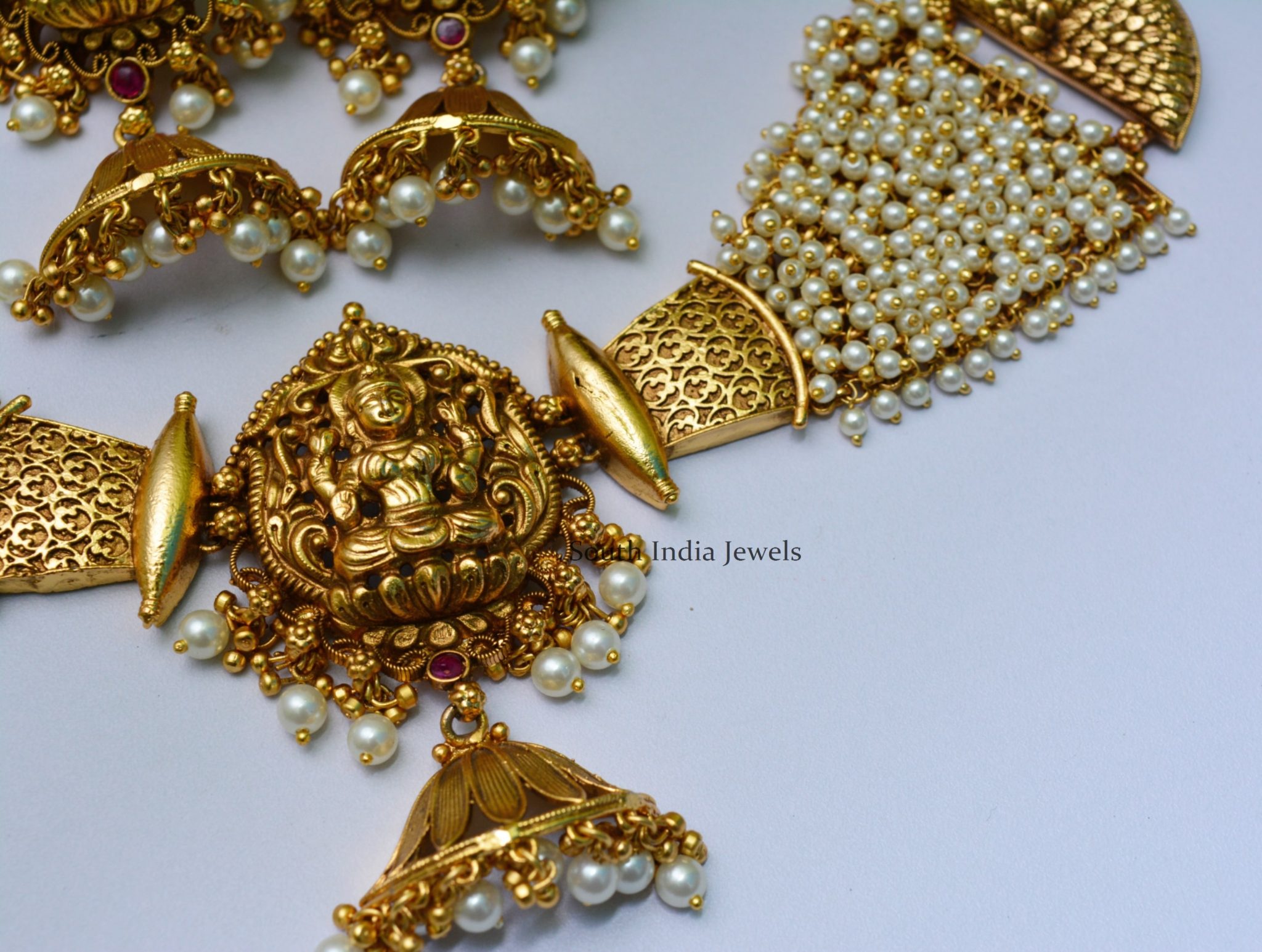 Unique Designer Antique Temple Pearl Choker - South India Jewels