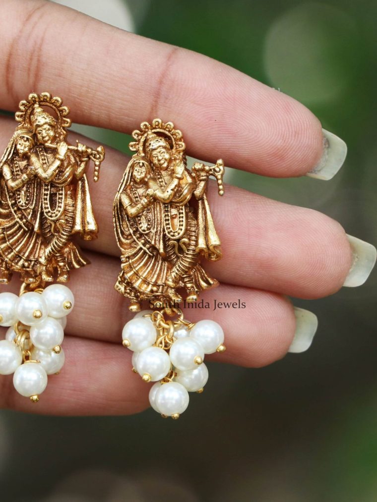 Unique Radha Krishna Pearl Hanging Earrings