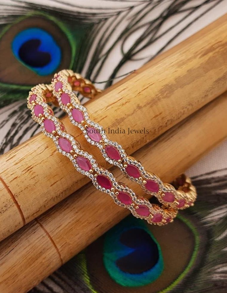 Cute CZ & Ruby Stone Bangles